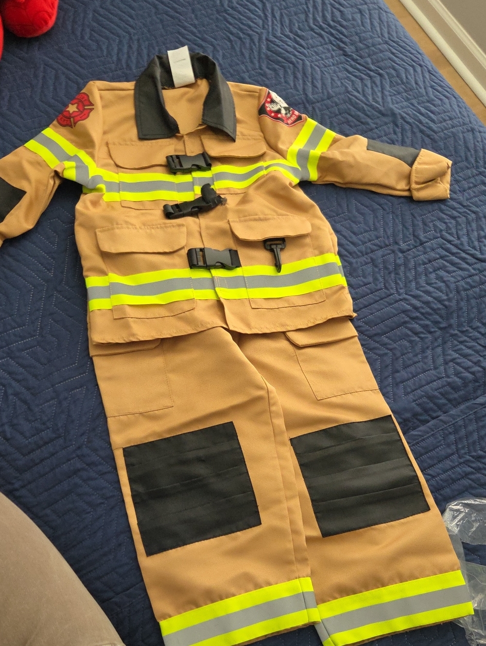 Kids Tan Firefighter Costume with Reflective Stripes